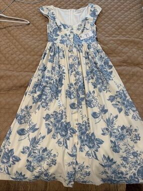 Reformation Cream Dress with Blue Floral Print